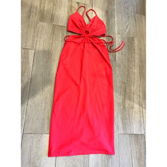 NWOT WALTER BAKER Rivka RED Cutout Midi Dress SIZE M - Picture 3 of 8